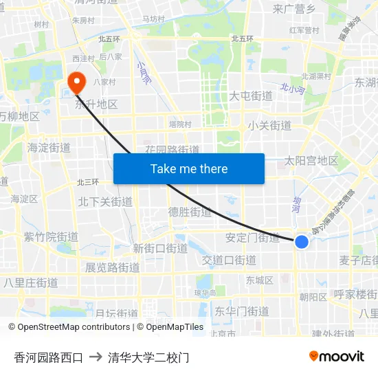 香河园路西口 to 清华大学二校门 map