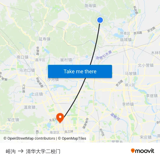 峪沟 to 清华大学二校门 map