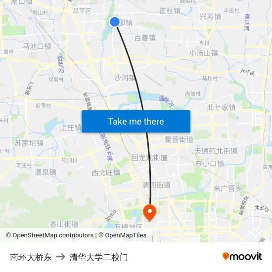 南环大桥东 to 清华大学二校门 map