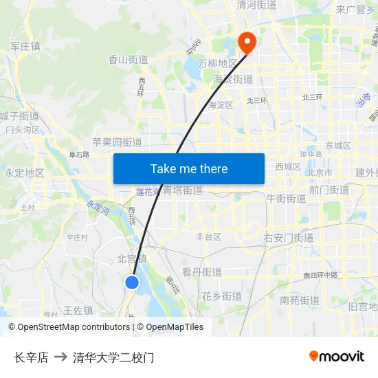 长辛店 to 清华大学二校门 map