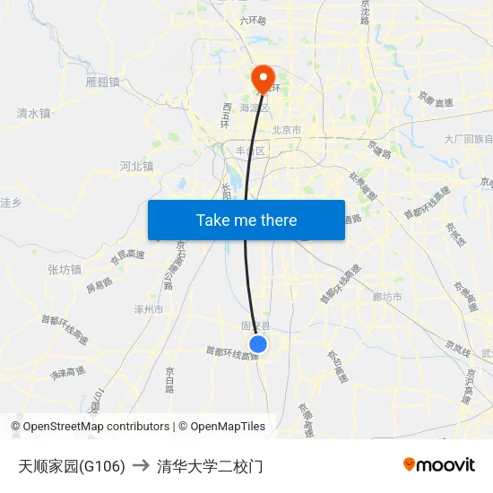 天顺家园(G106) to 清华大学二校门 map