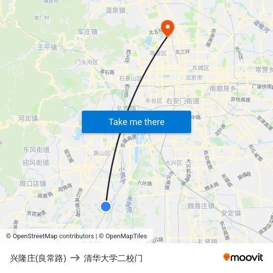 兴隆庄(良常路) to 清华大学二校门 map