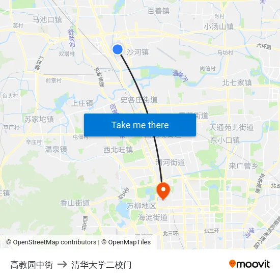 高教园中街 to 清华大学二校门 map