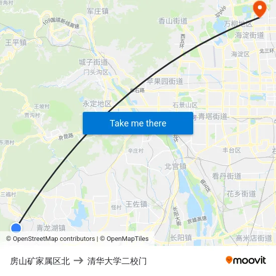 房山矿家属区北 to 清华大学二校门 map