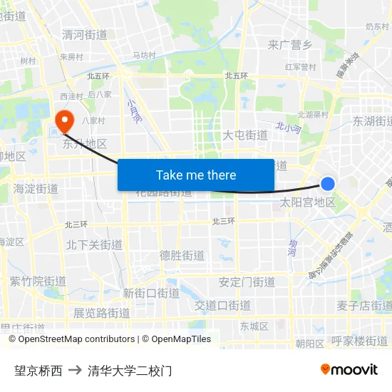 望京桥西 to 清华大学二校门 map