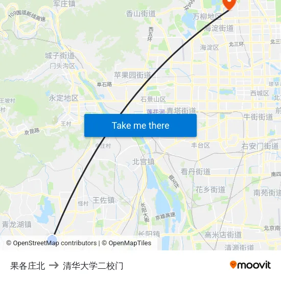 果各庄北 to 清华大学二校门 map