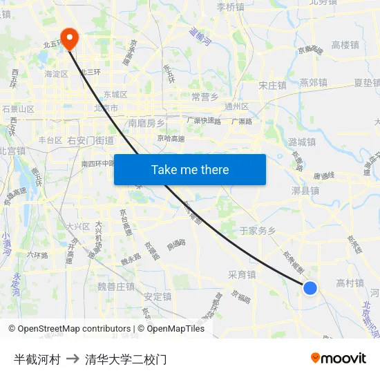 半截河村 to 清华大学二校门 map