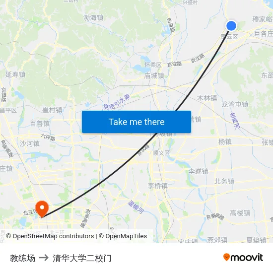 教练场 to 清华大学二校门 map