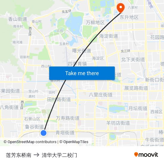 莲芳东桥南 to 清华大学二校门 map
