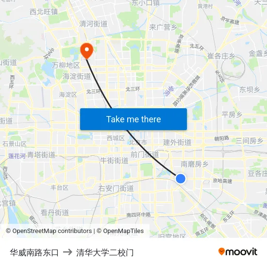 华威南路东口 to 清华大学二校门 map