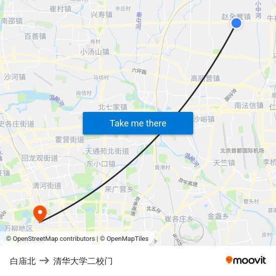白庙北 to 清华大学二校门 map