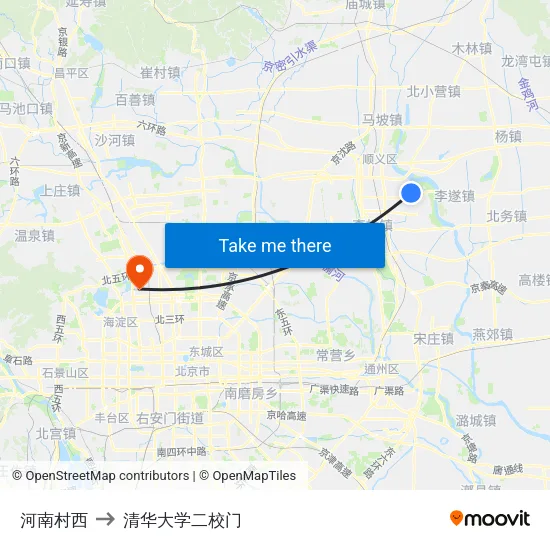 河南村西 to 清华大学二校门 map