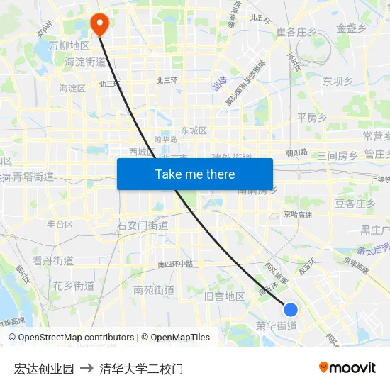 宏达创业园 to 清华大学二校门 map