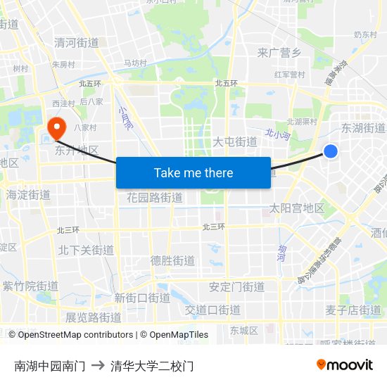 南湖中园南门 to 清华大学二校门 map