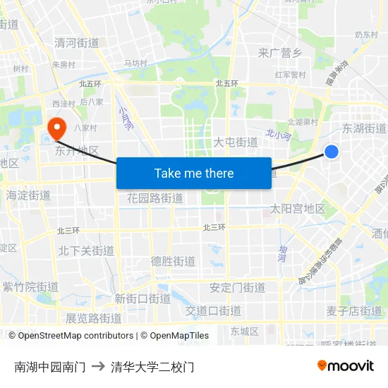南湖中园南门 to 清华大学二校门 map