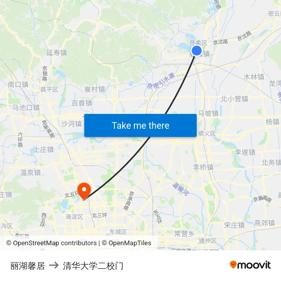 丽湖馨居 to 清华大学二校门 map