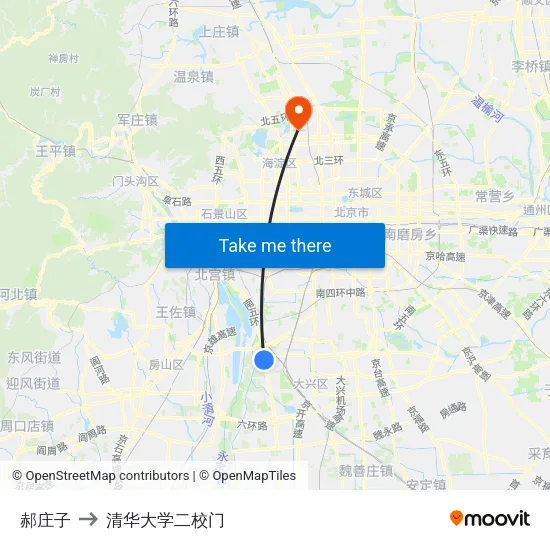 郝庄子 to 清华大学二校门 map