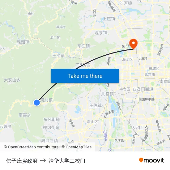 佛子庄乡政府 to 清华大学二校门 map