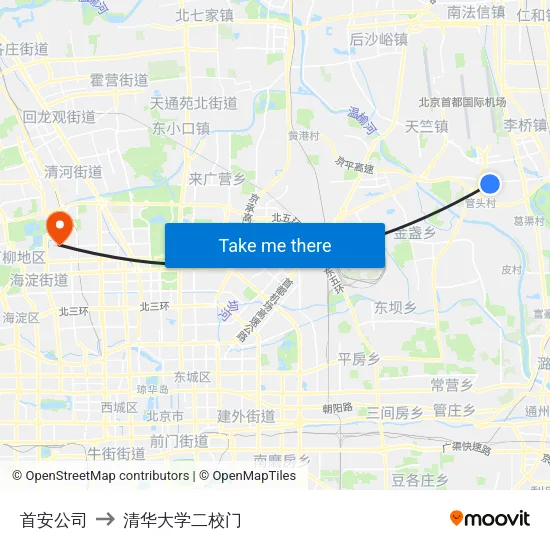 首安公司 to 清华大学二校门 map