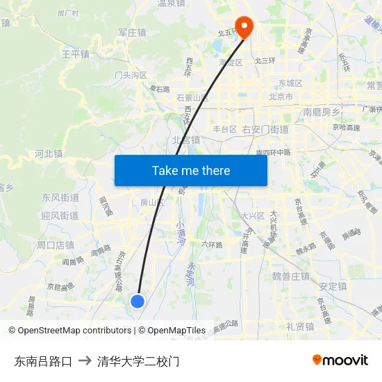 东南吕路口 to 清华大学二校门 map