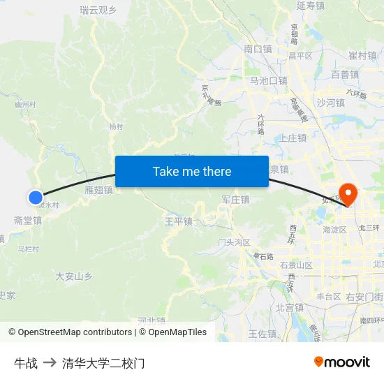 牛战 to 清华大学二校门 map