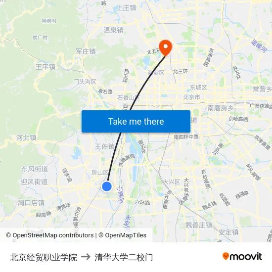 北京经贸职业学院 to 清华大学二校门 map