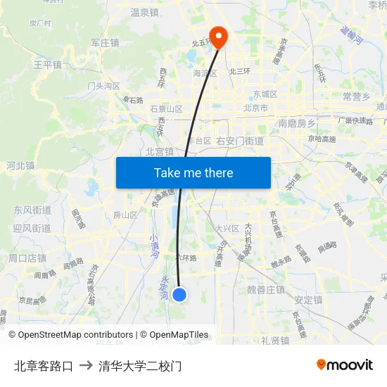北章客路口 to 清华大学二校门 map