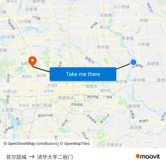 首尔甜城 to 清华大学二校门 map