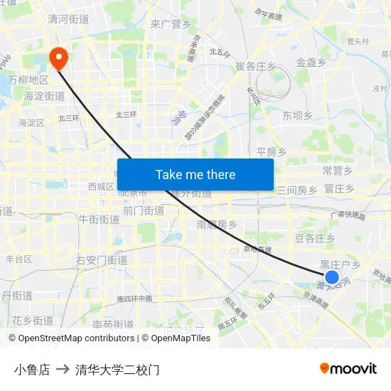 小鲁店 to 清华大学二校门 map