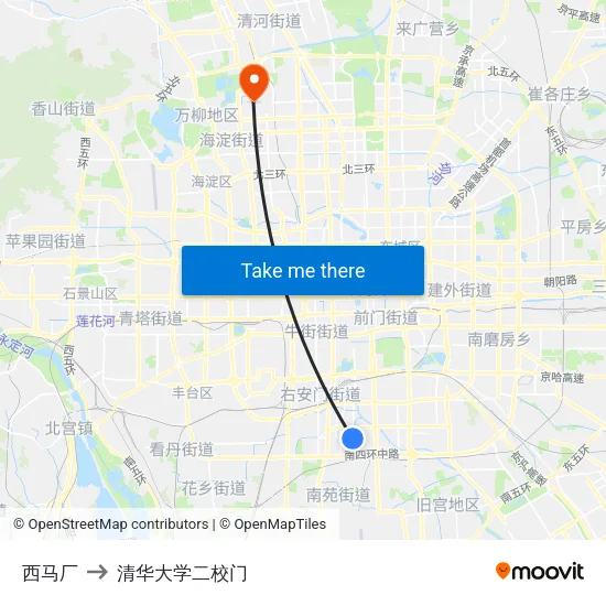西马厂 to 清华大学二校门 map