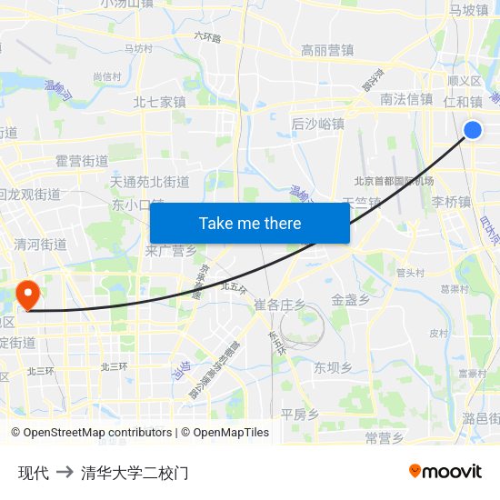 现代 to 清华大学二校门 map