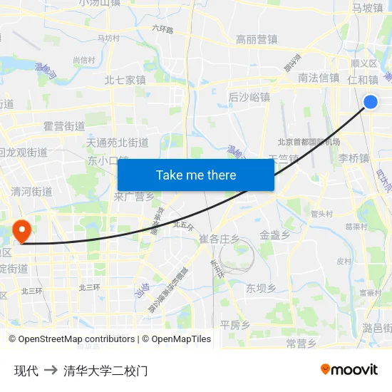 现代 to 清华大学二校门 map