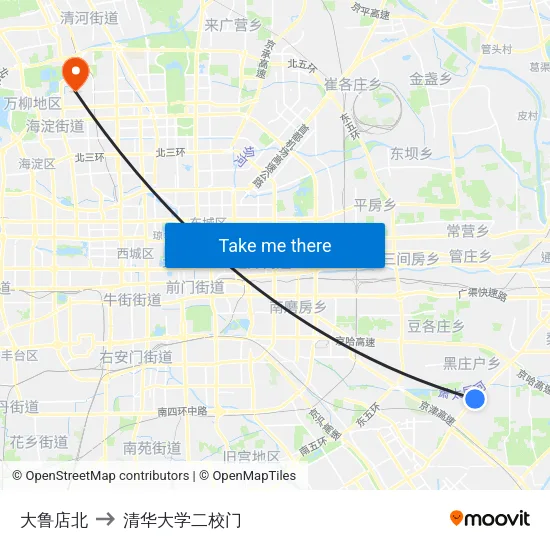 大鲁店北 to 清华大学二校门 map