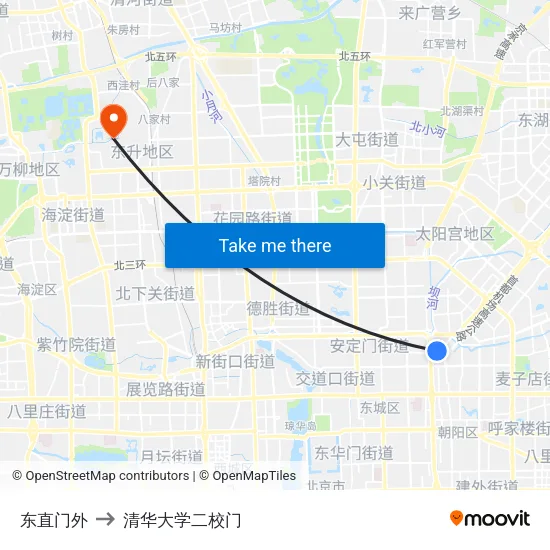 东直门外 to 清华大学二校门 map
