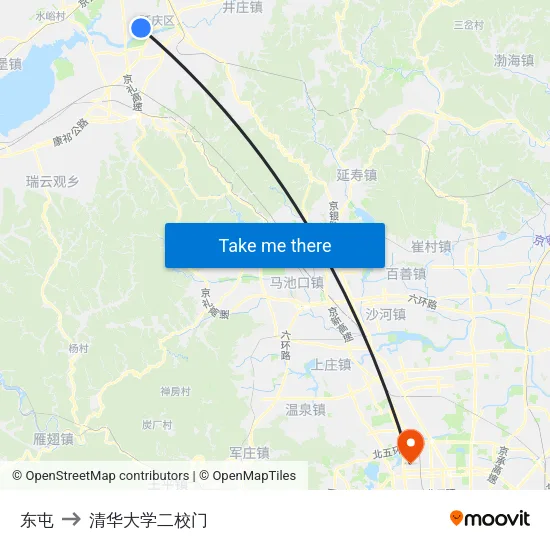 东屯 to 清华大学二校门 map
