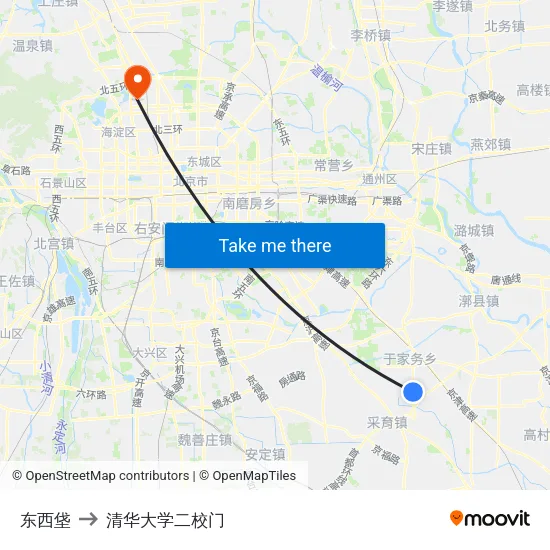 东西垡 to 清华大学二校门 map