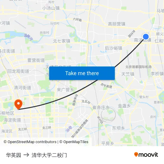 华英园 to 清华大学二校门 map