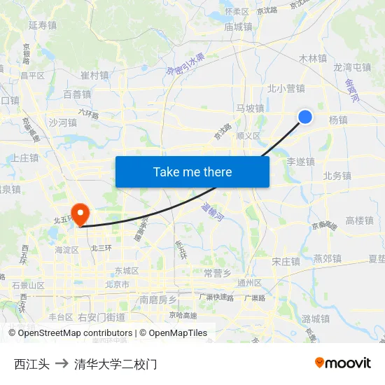西江头 to 清华大学二校门 map