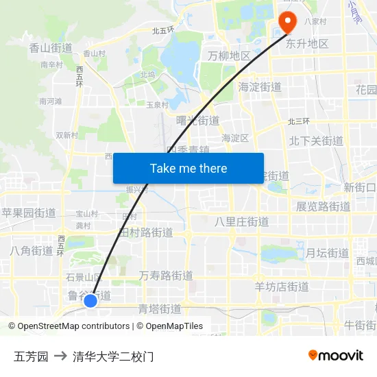 五芳园 to 清华大学二校门 map