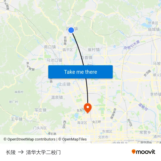 长陵 to 清华大学二校门 map
