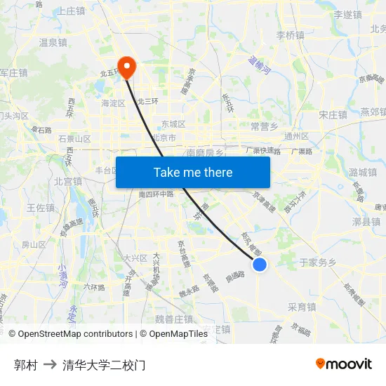 郭村 to 清华大学二校门 map