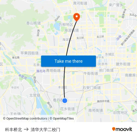 科丰桥北 to 清华大学二校门 map