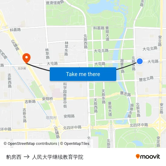 豹房西 to 人民大学继续教育学院 map