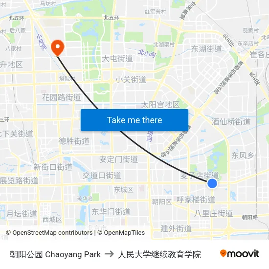 朝阳公园 Chaoyang Park to 人民大学继续教育学院 map