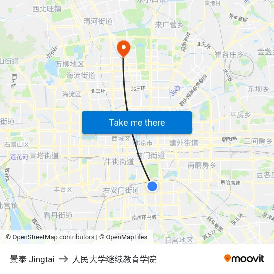 景泰  Jingtai to 人民大学继续教育学院 map