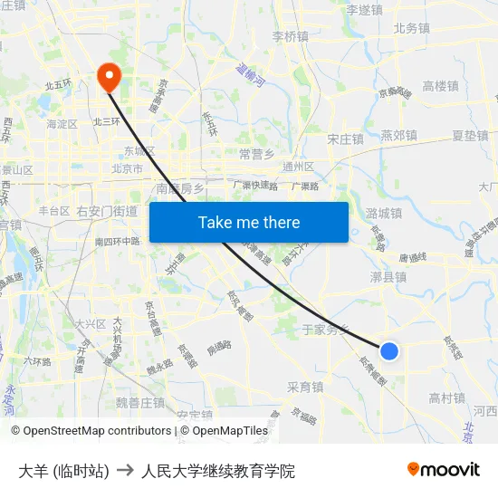 大羊 (临时站) to 人民大学继续教育学院 map