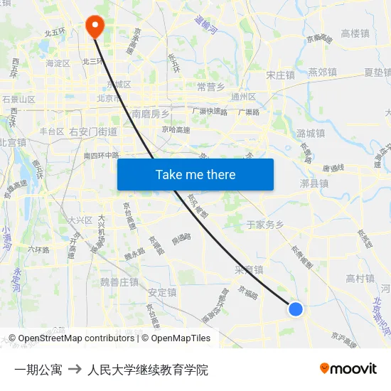 一期公寓 to 人民大学继续教育学院 map