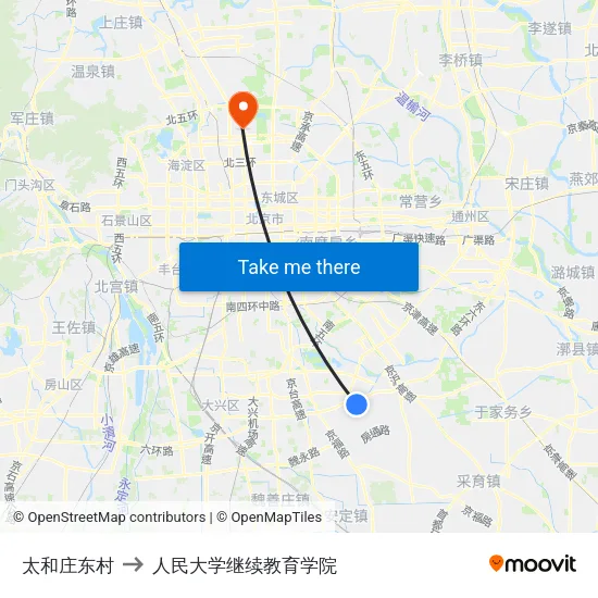 太和庄东村 to 人民大学继续教育学院 map
