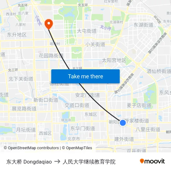 东大桥  Dongdaqiao to 人民大学继续教育学院 map