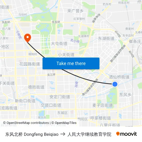东风北桥  Dongfeng Beiqiao to 人民大学继续教育学院 map